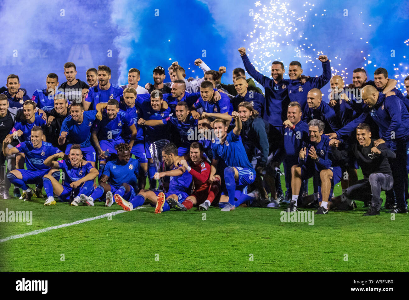 ZAGREB, CROATIA - JULY 13, 2019: Croatian league Supercup, GNK Dinamo vs. HNK  Rijeka. Dinamo players celebrating victory Stock Photo - Alamy
