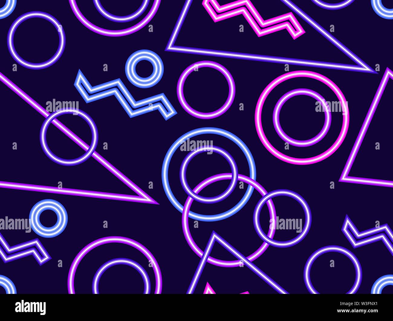 Glowing neon shapes on a black background. Seamless pattern in 80s style.  Vector illustration Stock Vector Image & Art - Alamy