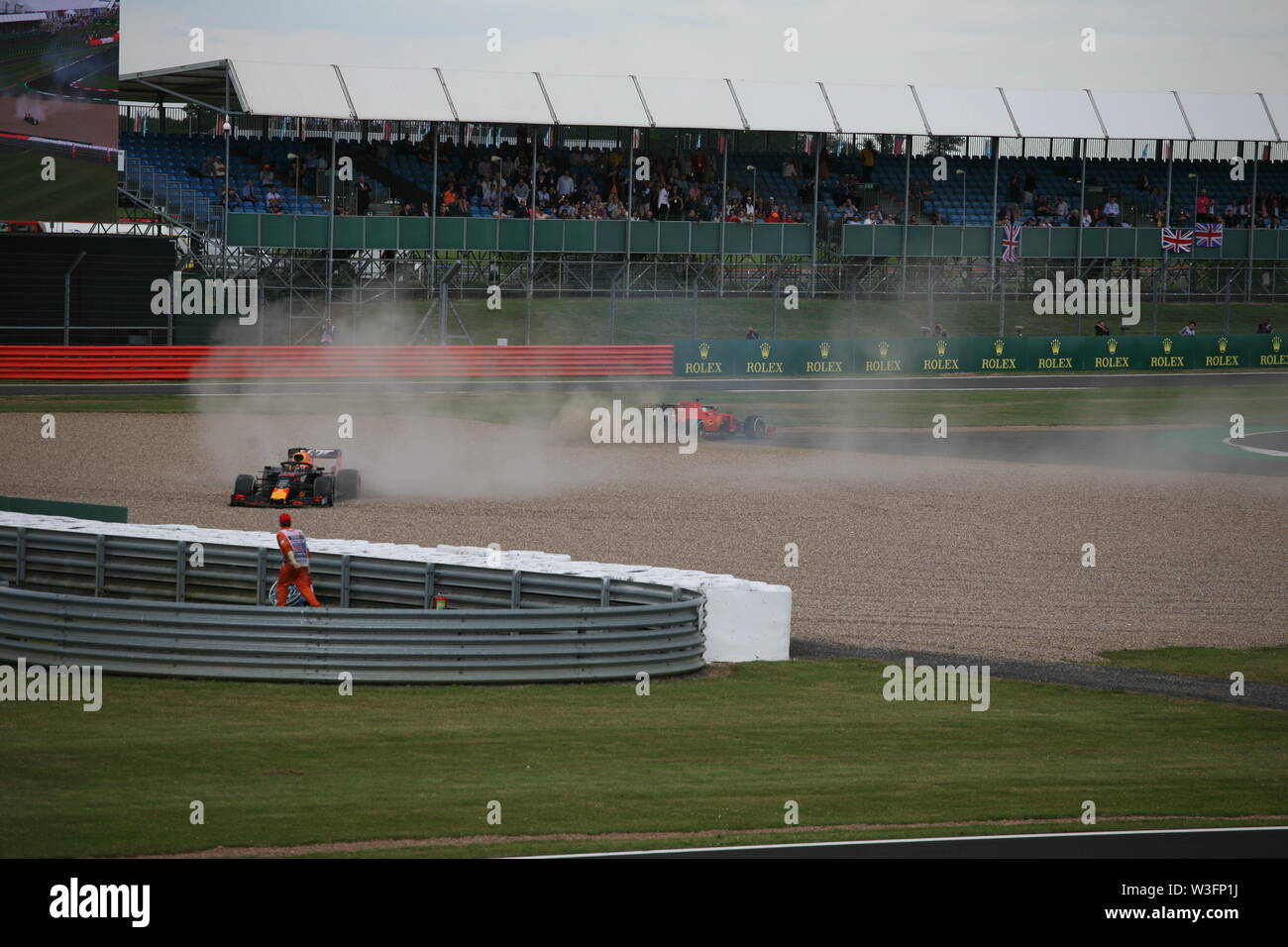 Sebastian Vettel Crashes into the back of Max Verstappen on Stowe Corner at Silverstone at the British Grand Prix 2019 Stock Photo