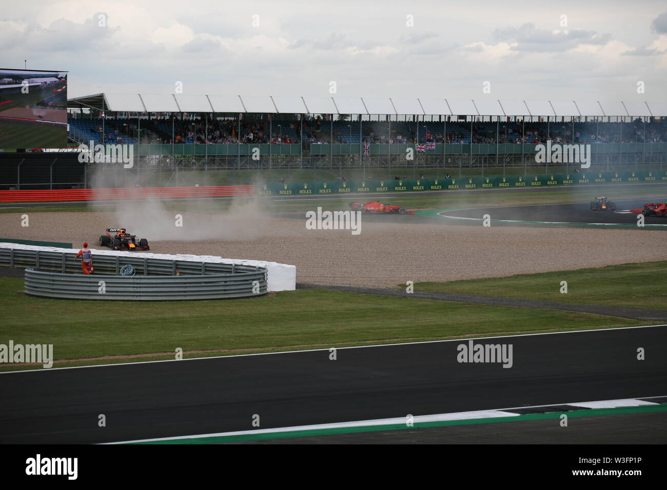 Sebastian Vettel Crashes into the back of Max Verstappen on Stowe Corner at Silverstone at the British Grand Prix 2019 Stock Photo