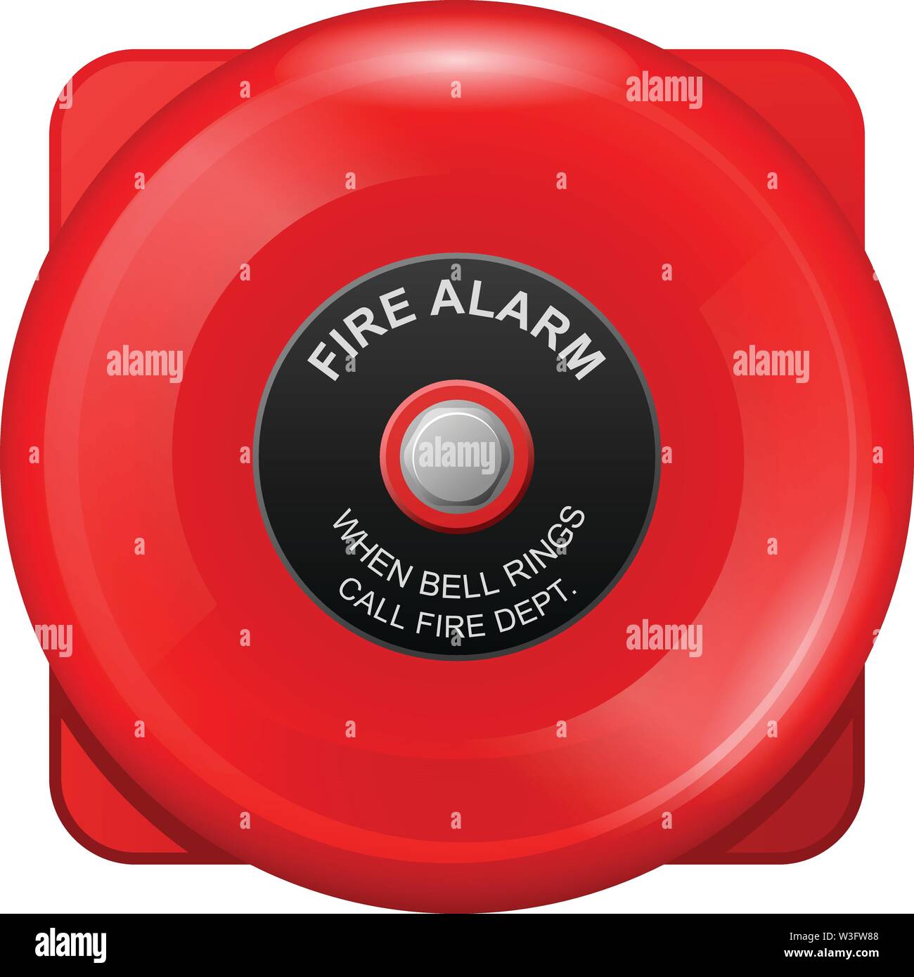 Fire alarm red bell, siren of emergency evacuation, wall ring bell Stock Vector