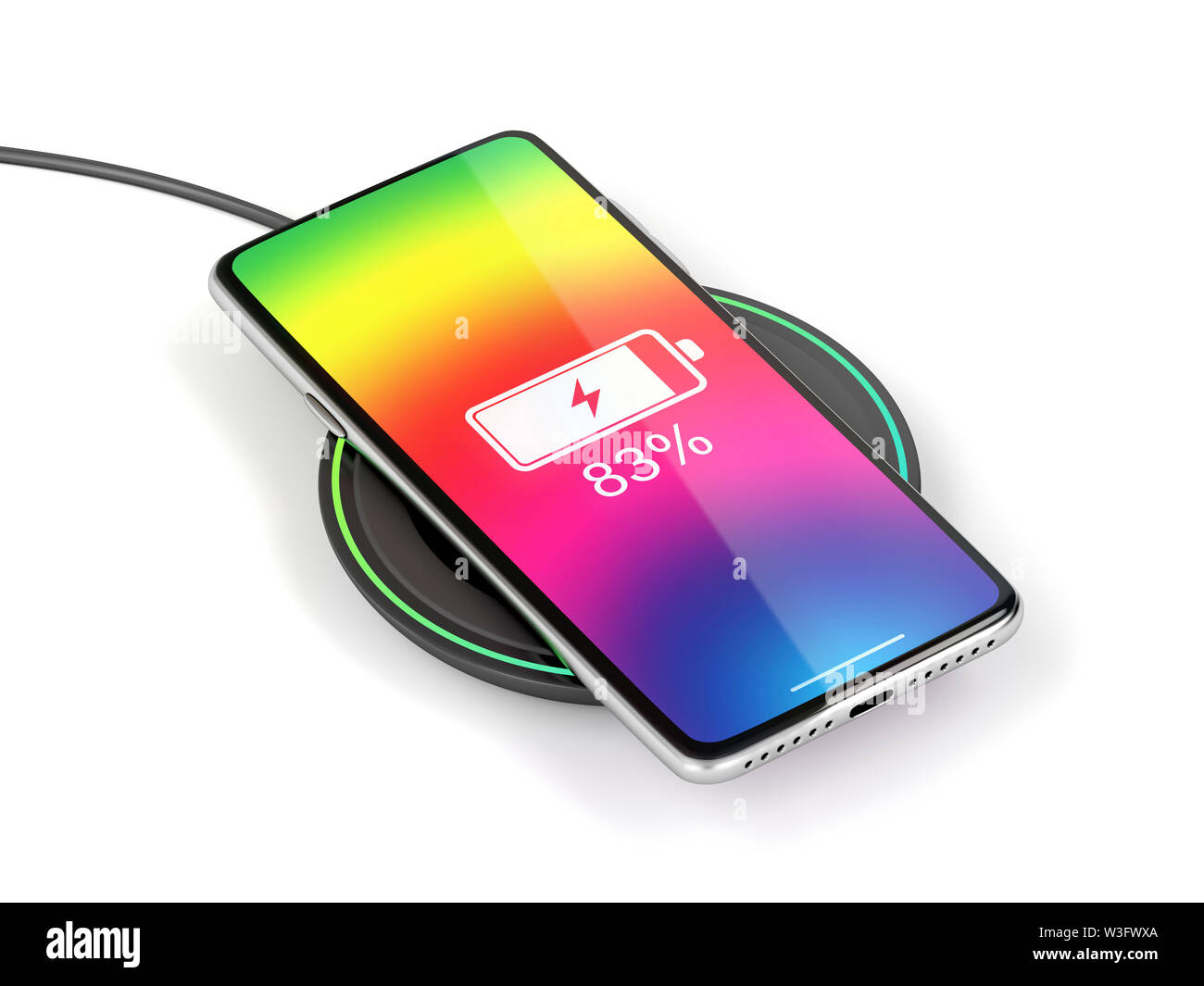 Charging the smartphone with wireless charger Stock Photo