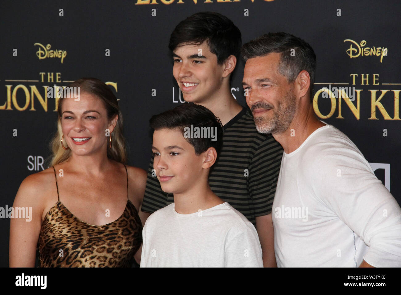 Eddie Cibrian, sons and LeAnn Rimes at World Premiere of Disney's "The Lion King". Held at the Dolby Theater in Hollywood, CA, July 9, 2019. Photo by: Richard Chavez / PictureLux Stock Photo