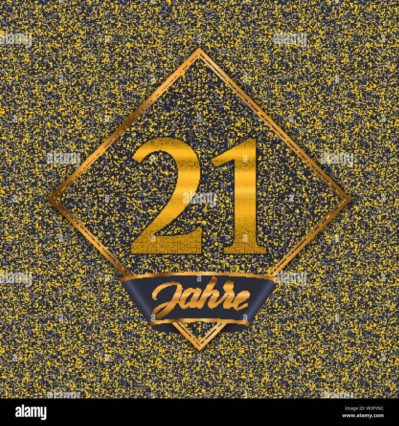 German golden number twenty-one years (21 years) celebration design. Anniversary golden number with luxury backgrounds for your birthday party Stock Vector