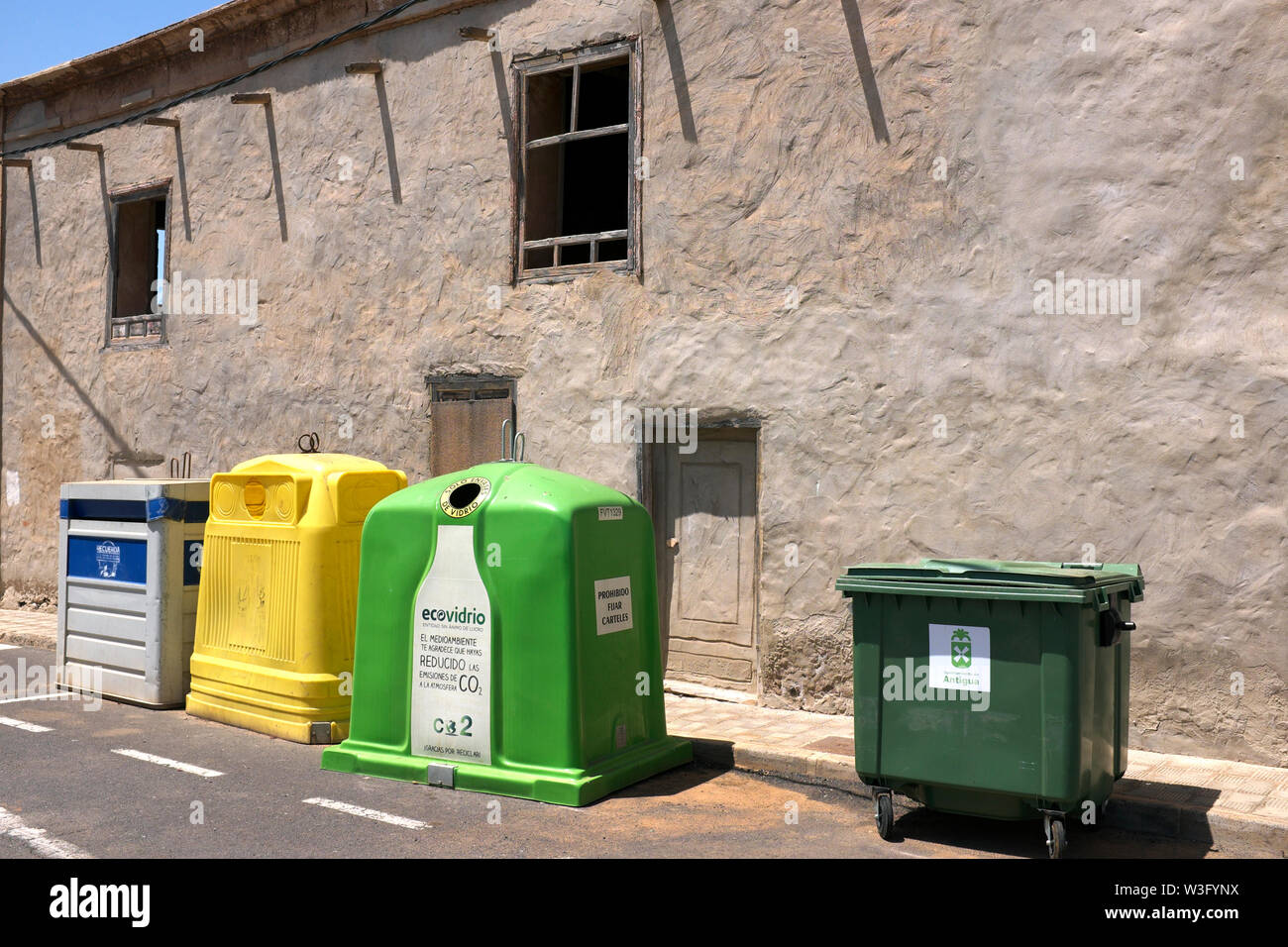 Recycling bins, La Oliva, Fuerteventura Stock Photo Alamy