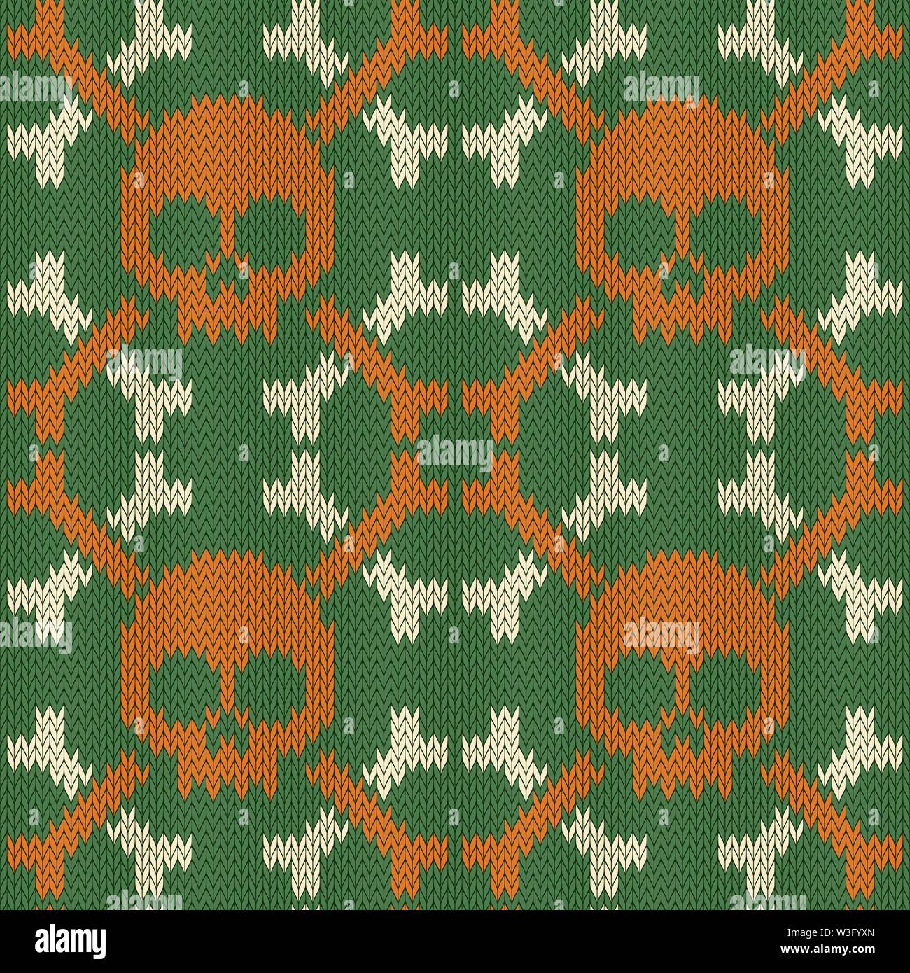 Skull and Bones. Knitted seamless woolen pattern in green shades Stock