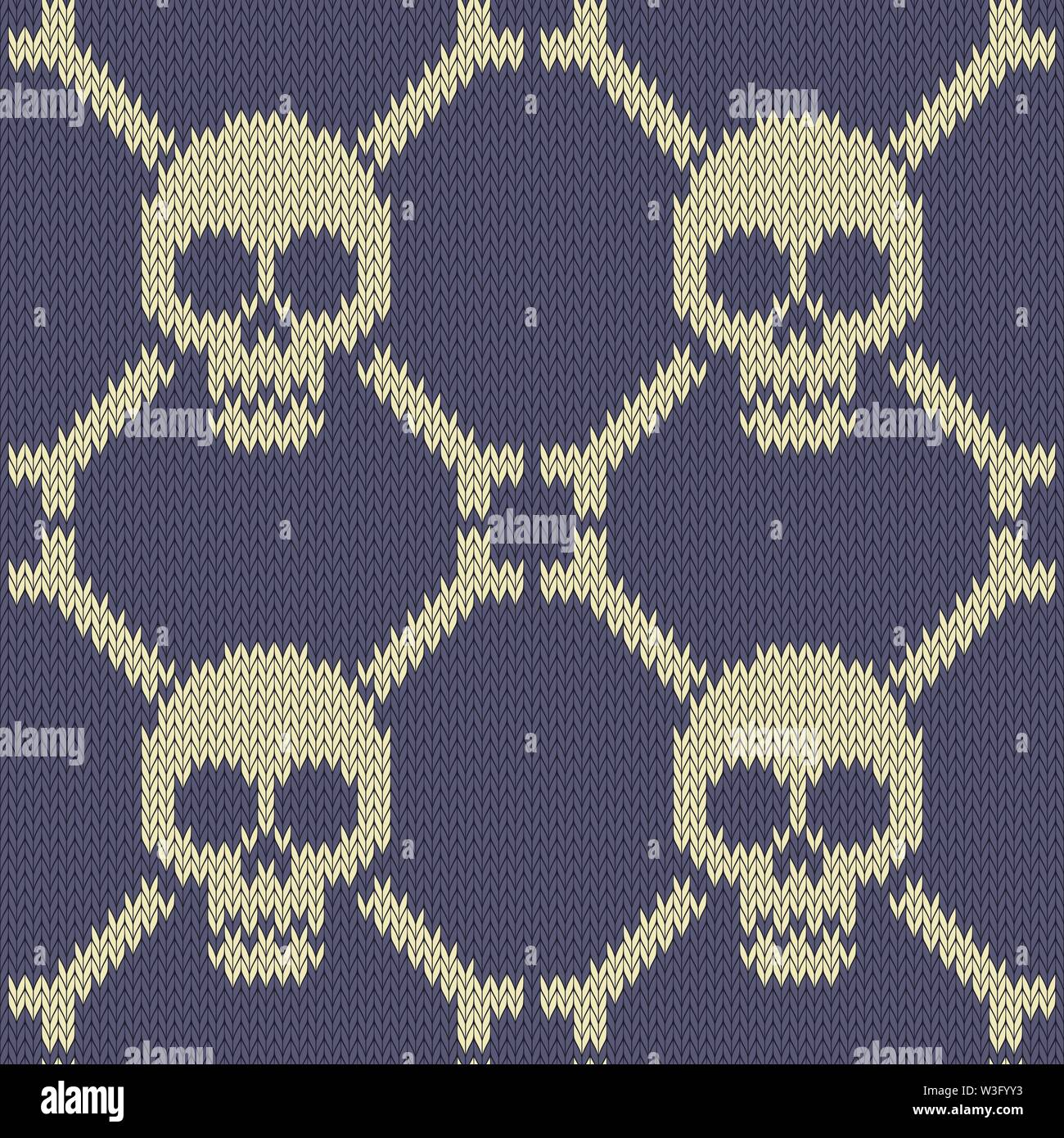 Skull and Bones. Knitted seamless woolen pattern Stock Vector