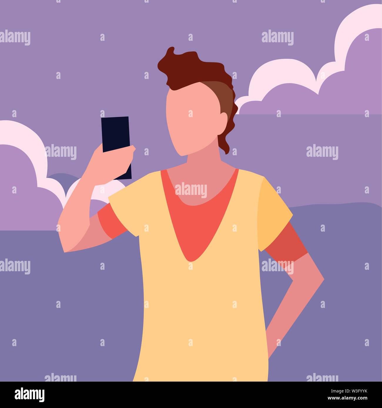 young man using smartphone social media vector illustration Stock ...