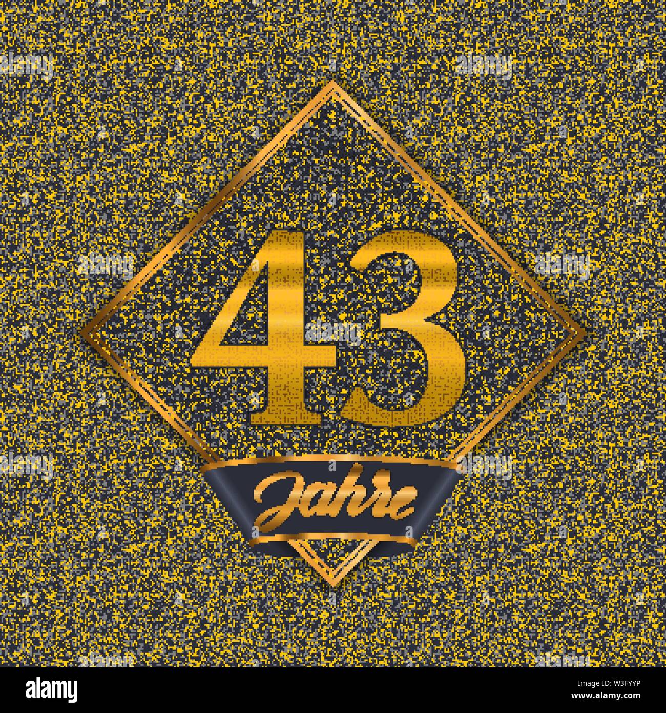 German golden number forty-three years (43 years) celebration design. Anniversary golden number with luxury backgrounds for your birthday party Stock Vector