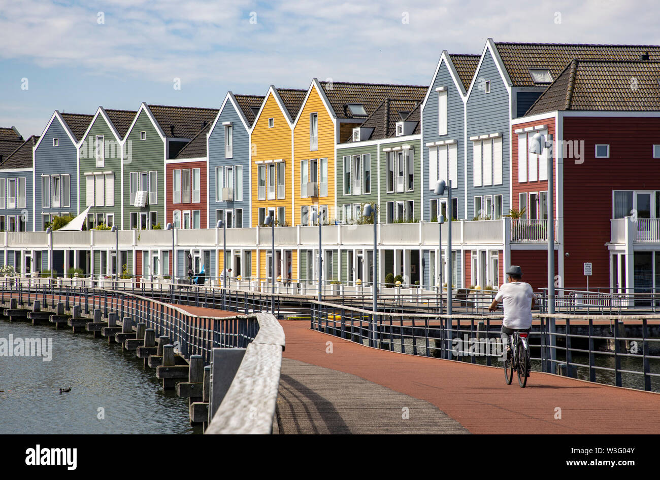 Small town Houten near Utrecht, The Netherlands, bicycles have priority in the 50,000 inhabitants city, generous cycle paths, many leisure areas, wate Stock Photo