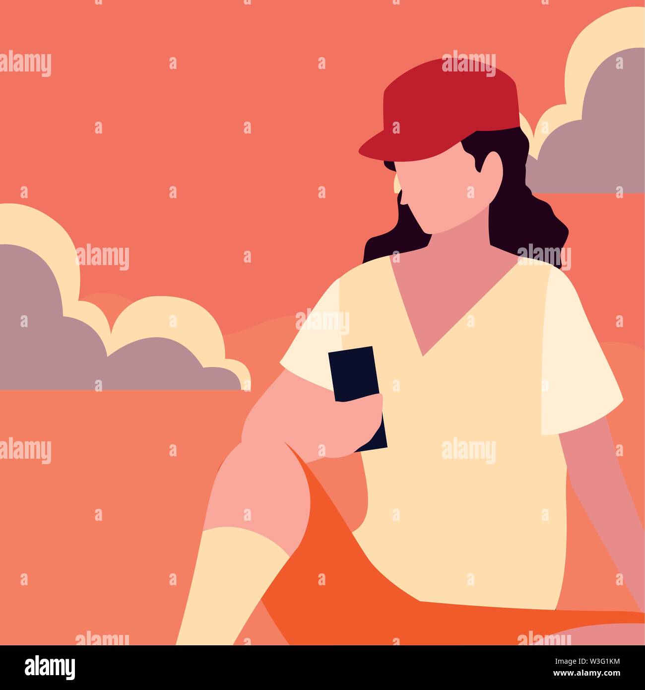 young man sitting using smartphone media vector illustration Stock ...