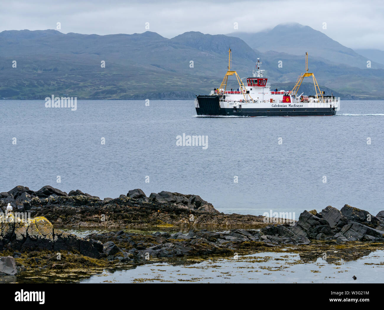 Caledonian MacBrayne car ferry crossing Sound of Sleat between Isle of Skye and Scottish mainland, Scotland, UK Stock Photo