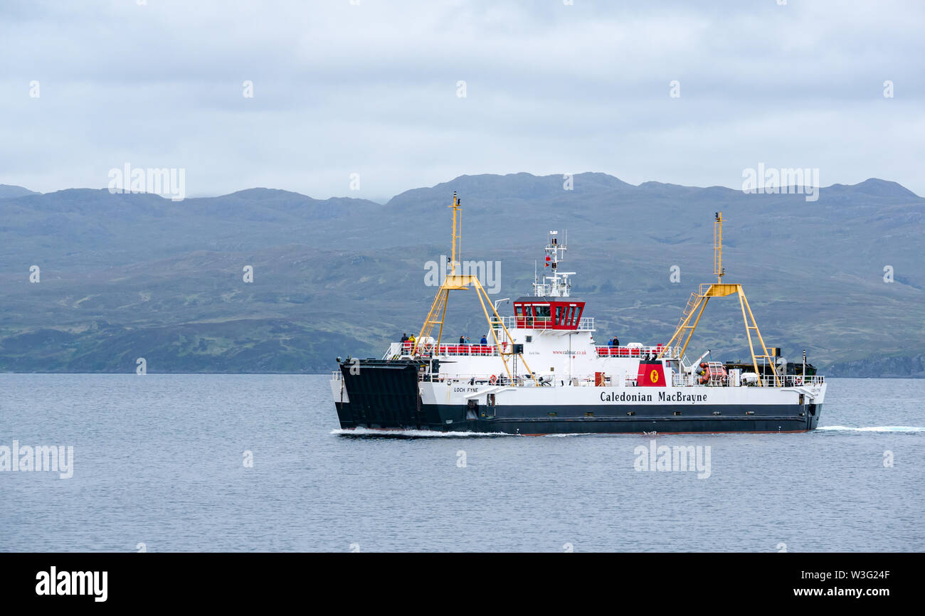 Caledonian MacBrayne car ferry crossing Sound of Sleat between Isle of Skye and Scottish mainland, Scotland, UK Stock Photo
