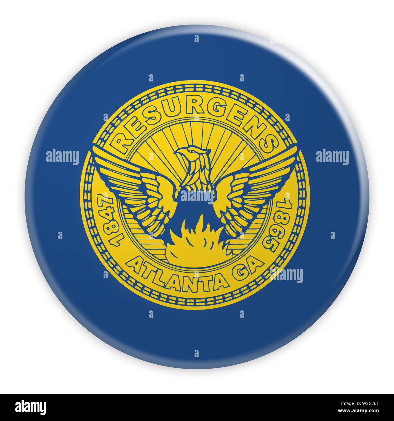 US City Button: Atlanta Flag Badge, 3d illustration on white background Stock Photo