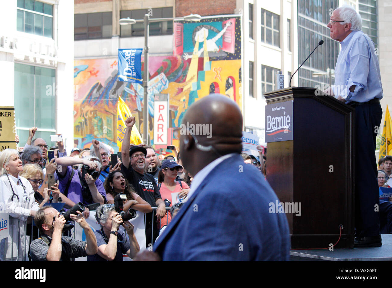 Philadelphia, PA, USA - July 15, 2019: 2020 Presidential candidate Sen. Bernie Sanders joins a rally to stop the impending closure of Hahnemann University Hospital in Center City, Philadelphia. Credit: Jana Shea/OOgImages Stock Photo