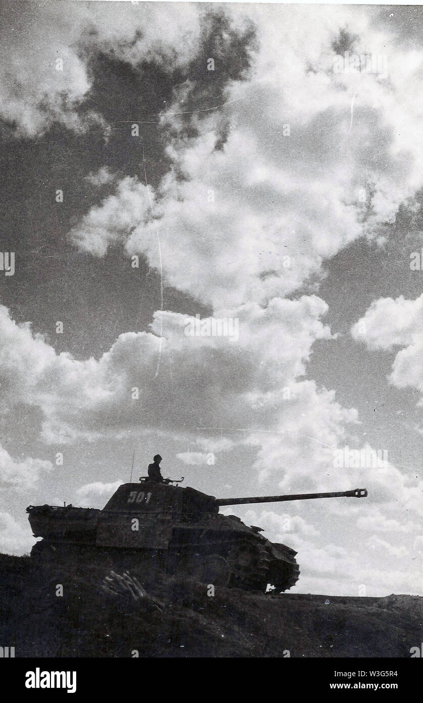 World War Two / Waffen SS Panzer /German Panther Tank from the 5th SS Panzer Division Wiking on the Eastern Front 1944 B/W Photo Stock Photo