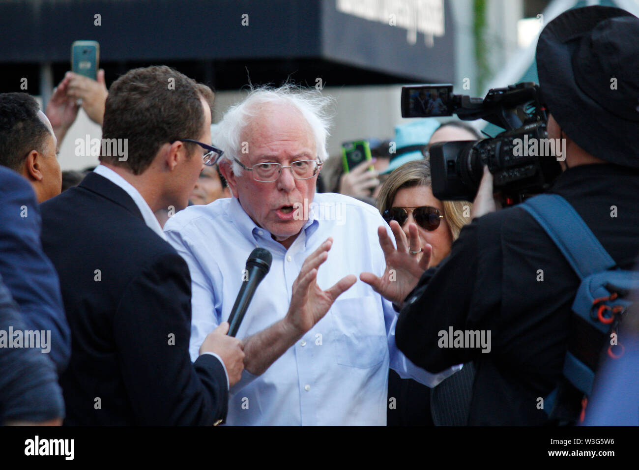 Philadelphia, PA, USA - July 15, 2019: 2020 Presidential candidate Sen. Bernie Sanders joins a rally to stop the impending closure of Hahnemann University Hospital in Center City, Philadelphia. Credit: Jana Shea/OOgImages Stock Photo