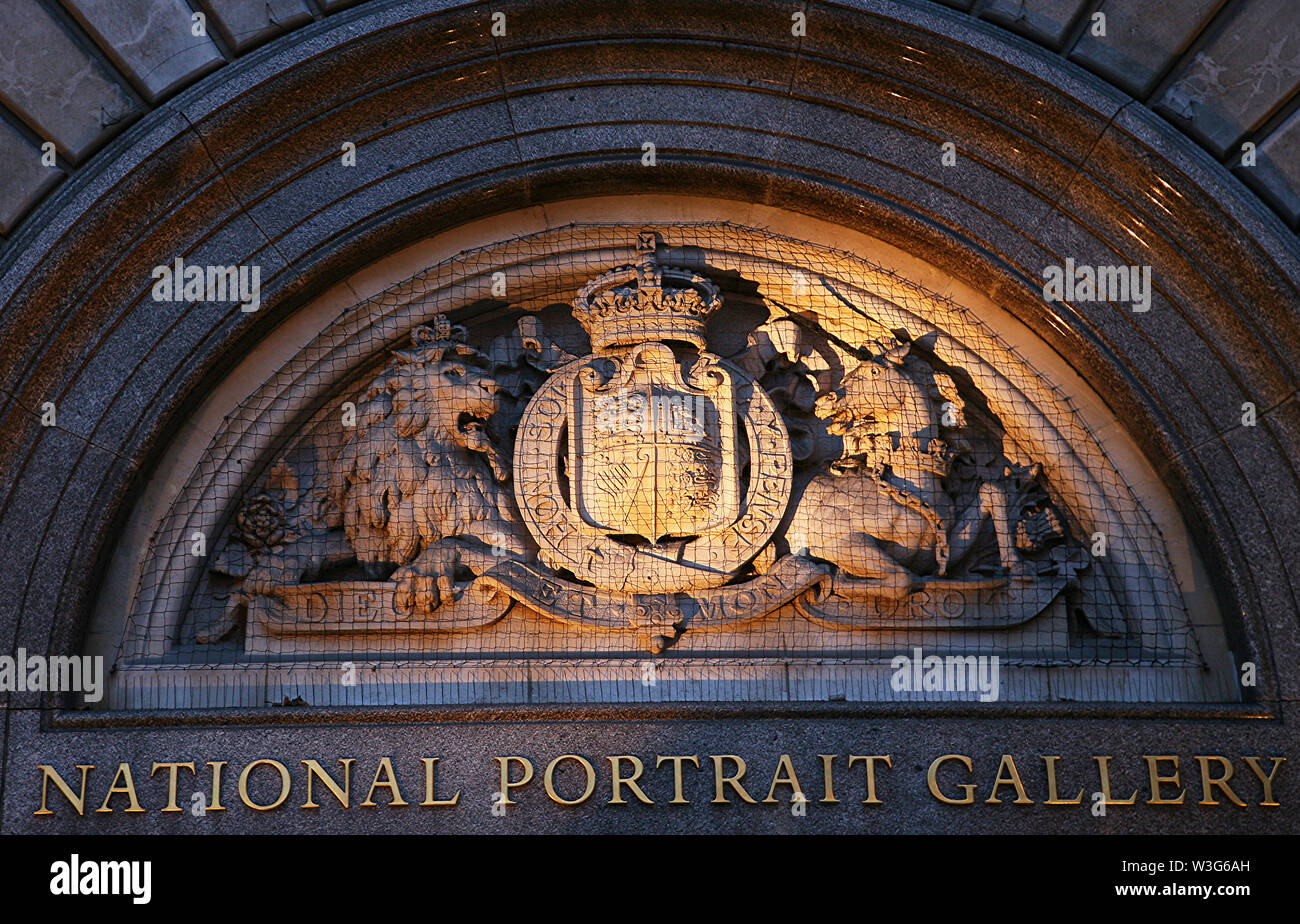 LONDON - JAN 16: Outside view of National Portrait Gallery, established 1856, annual visitors 2 million, located in St. Martin's Place, on Jan 16, 201 Stock Photo