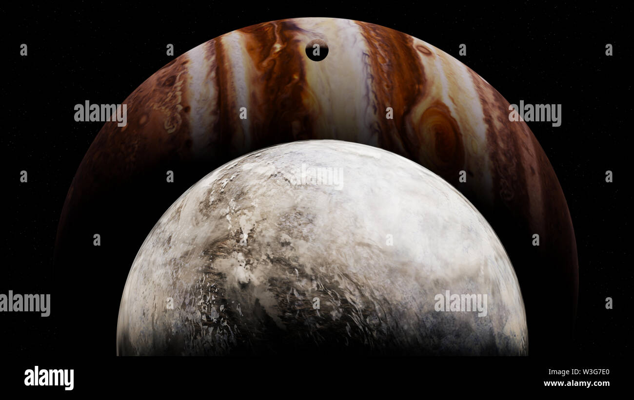 frozen moons in orbit of Jupiter, the ice moon Ganymede Stock