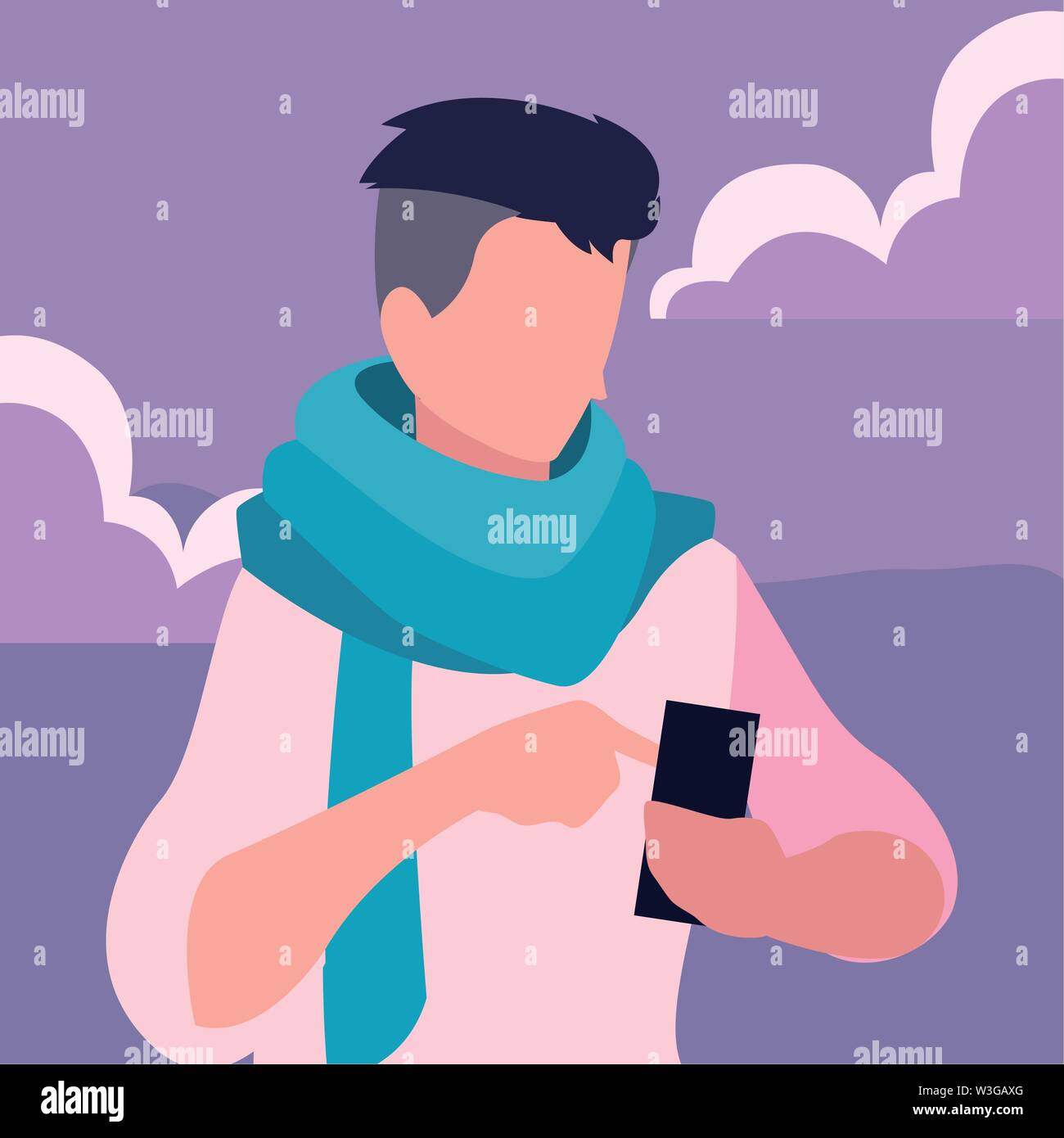 young man using smartphone social media vector illustration Stock ...