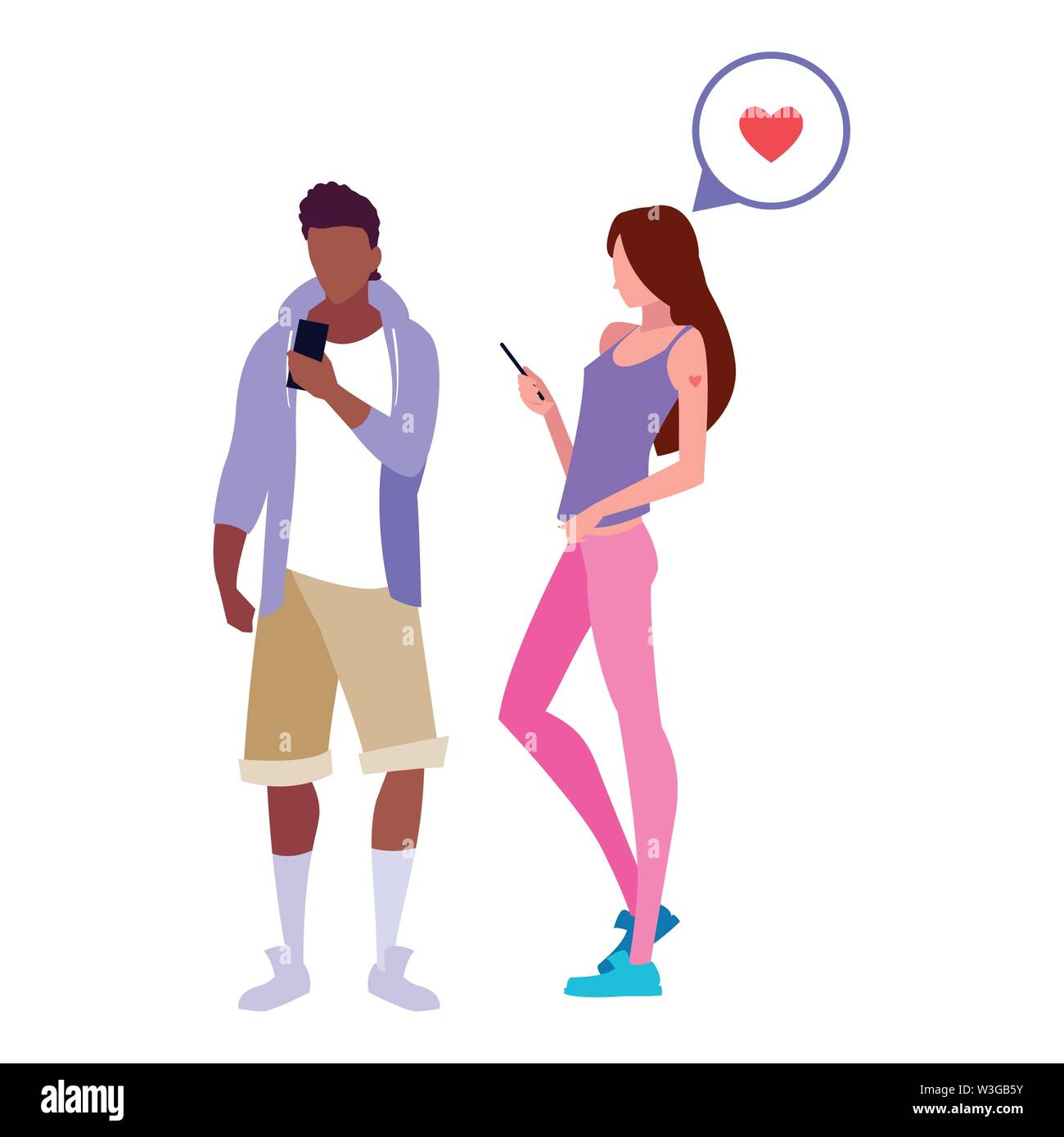 man and woman characters using smartphone vector illustration Stock ...