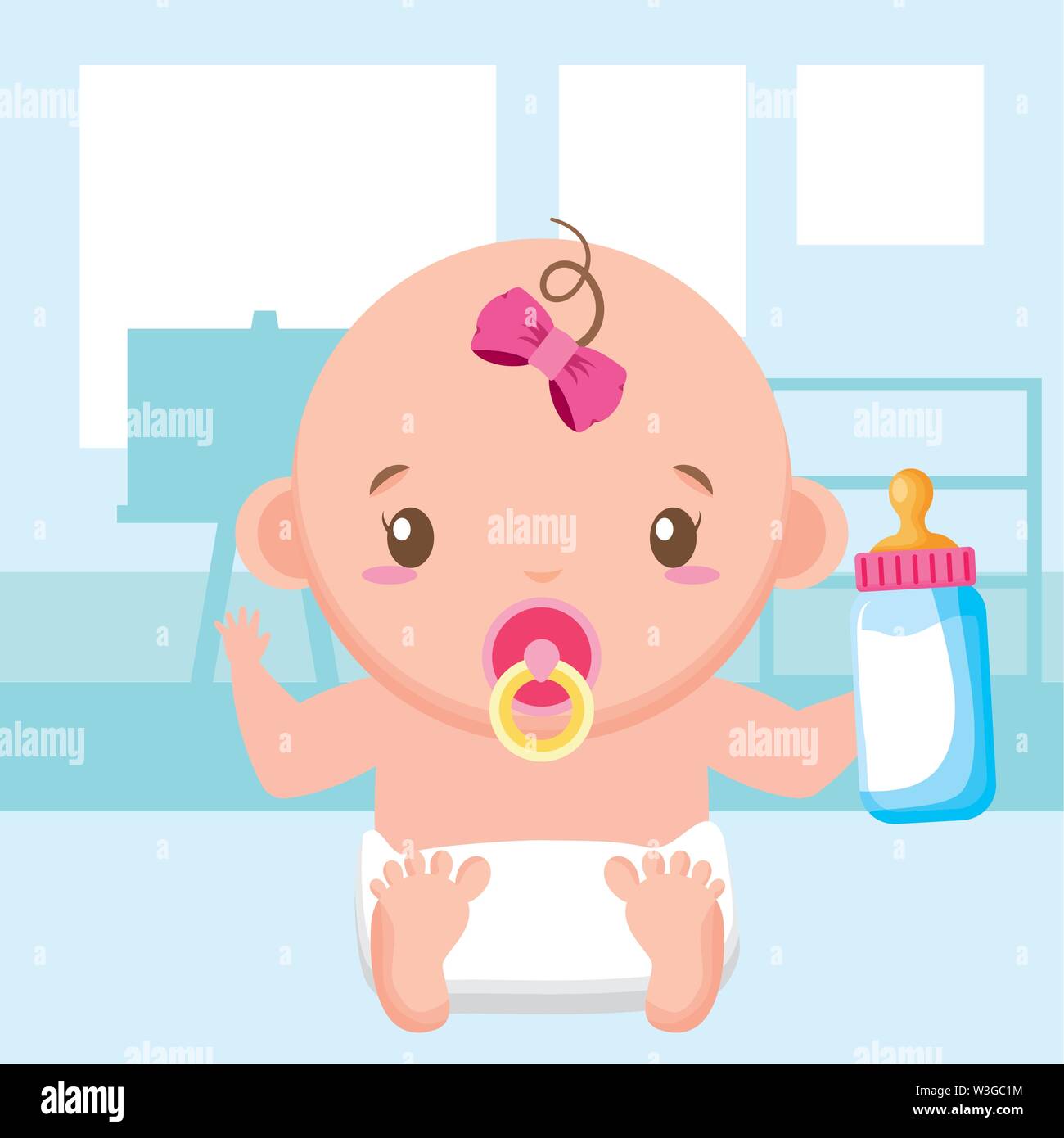 cute little baby girl with milk bottle Stock Vector Image & Art - Alamy