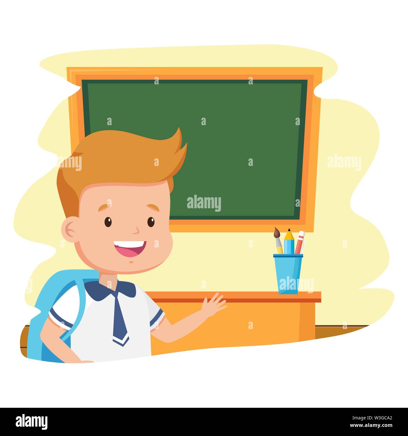 student boy classroom chalkboard back to school Stock Vector Image ...