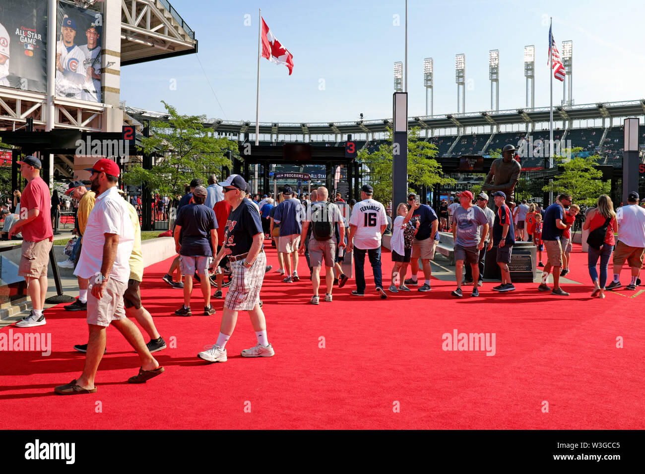 Major League Baseball fans start to gather outside Progressive Field on July 9, 2019 in anticipation for the start of the MLB All-Star Game. Stock Photo