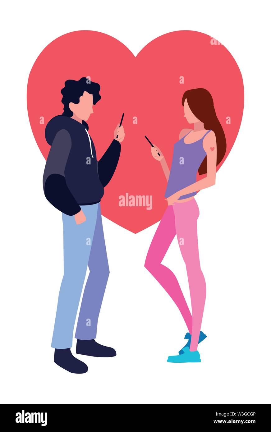 man and woman characters using smartphone vector illustration Stock ...
