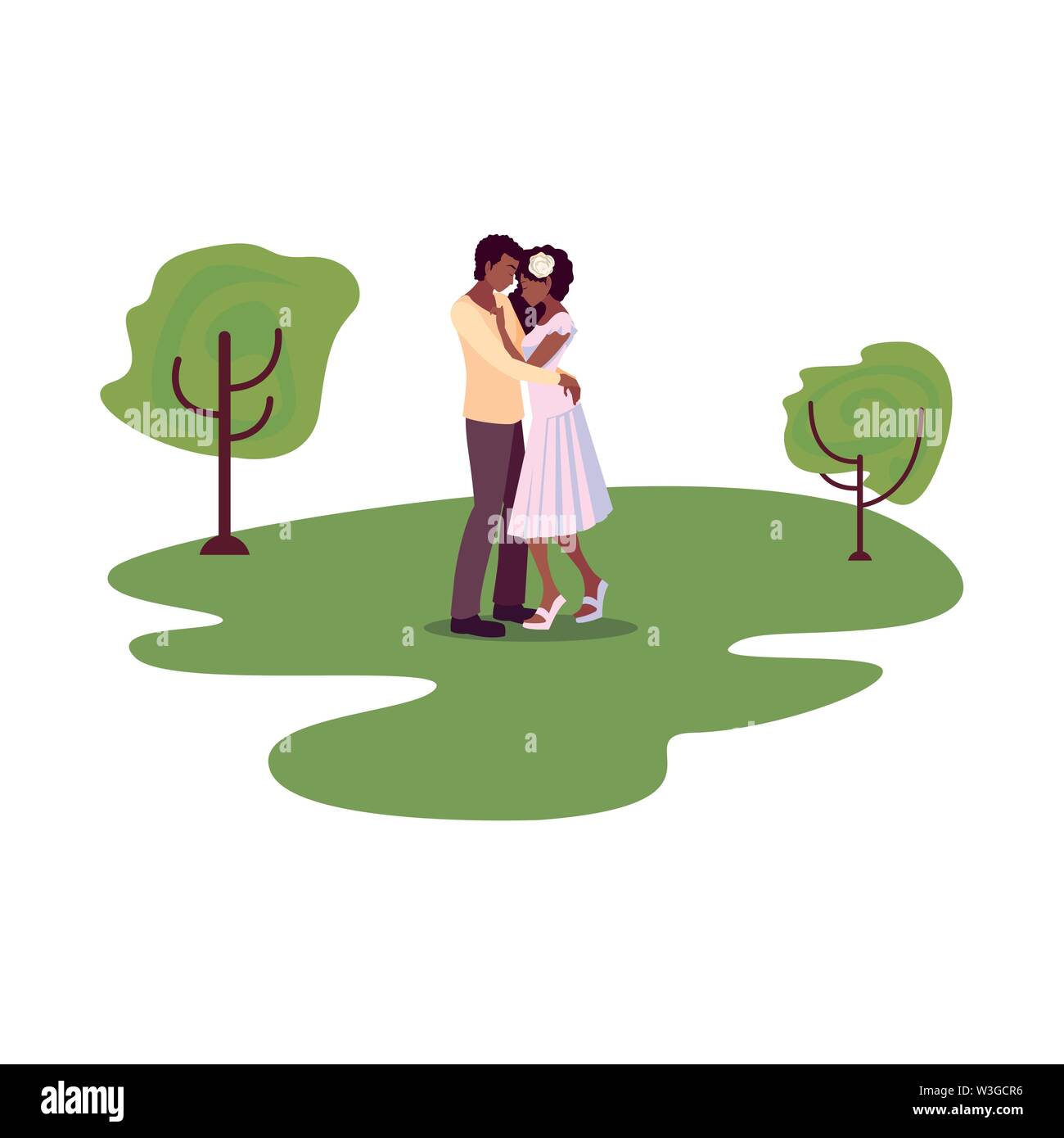romantic couple hugging in the park vector illustration Stock Vector ...