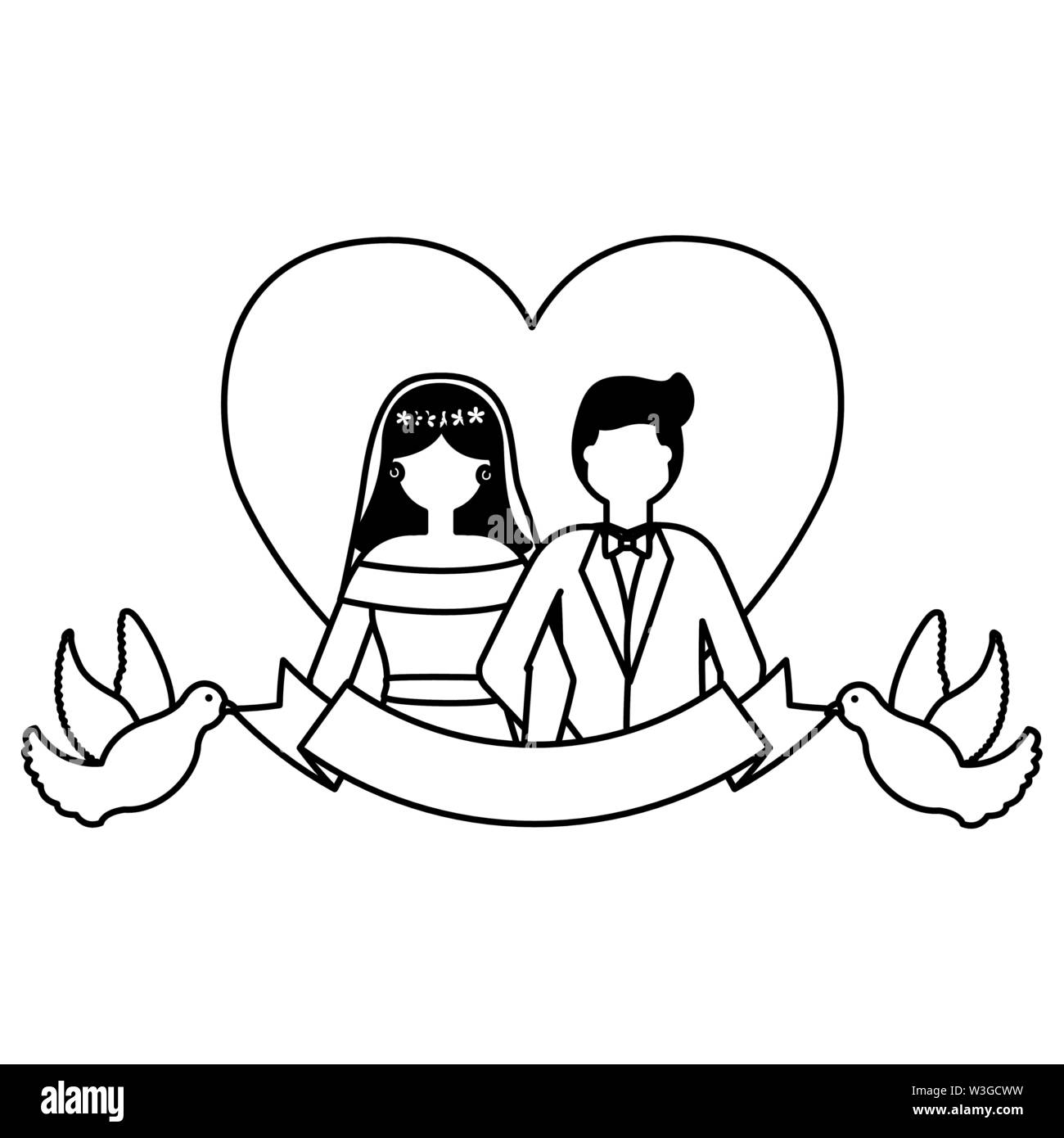 couple wedding love heart pigeons ribbon Stock Vector Image & Art - Alamy