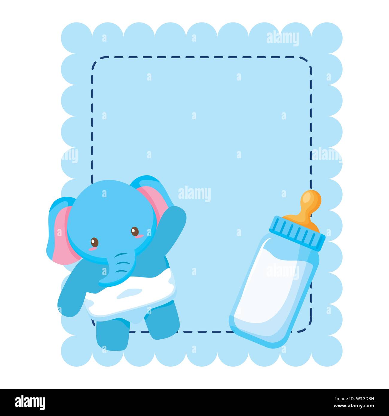 cute little elephant baby card with milk bottle Stock Vector Image ...