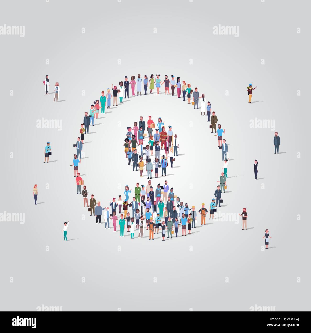 people crowd gathering in user avatar shape social media communication profile concept different occupation employees group standing together full Stock Vector