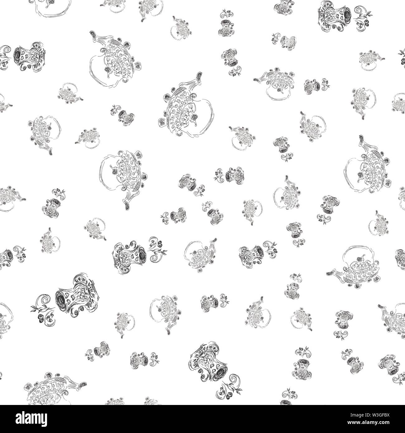 Seamless pattern of teapots and teacups isolated on white background ...
