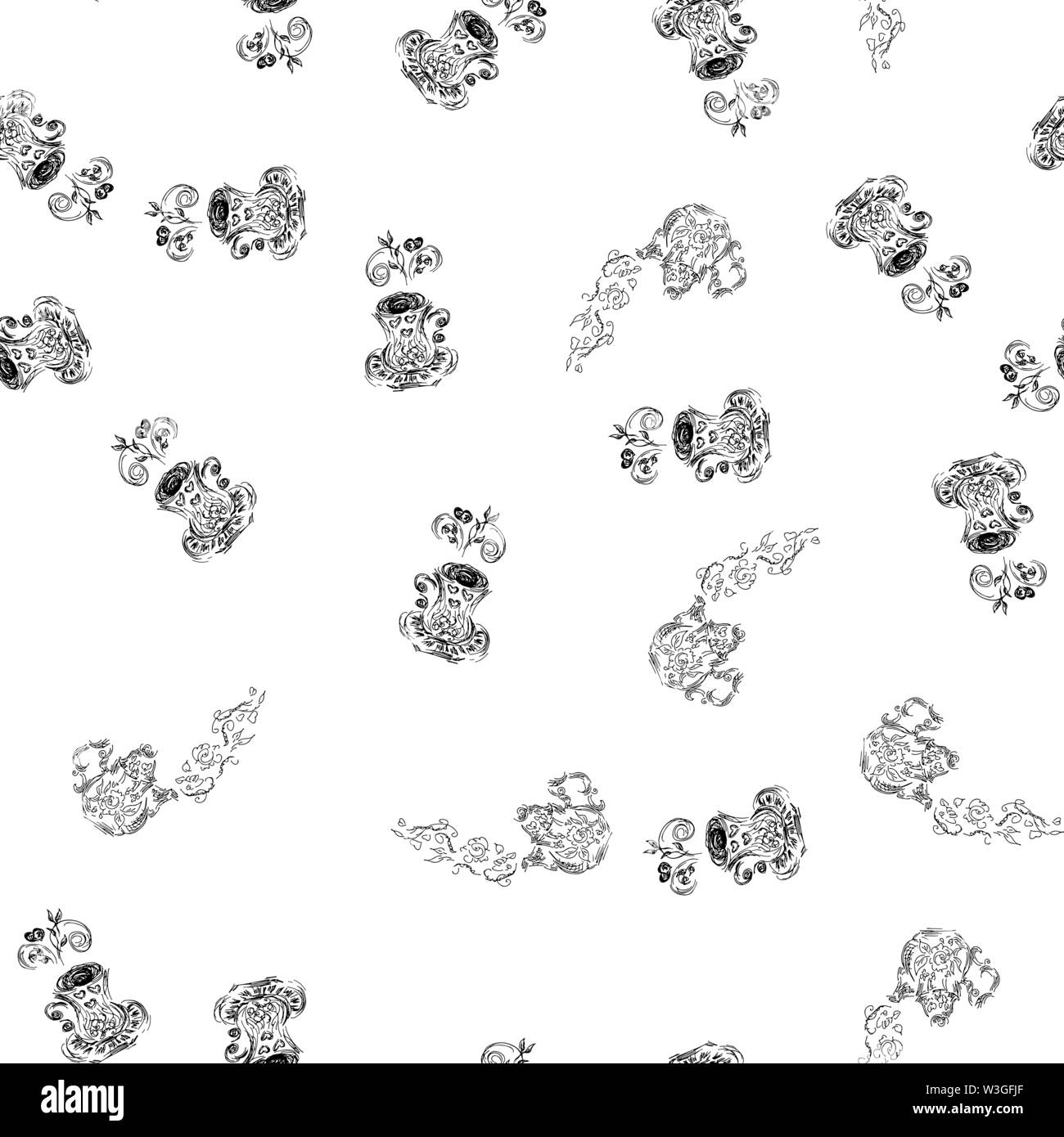 Seamless pattern of teapots and teacups isolated on white background ...