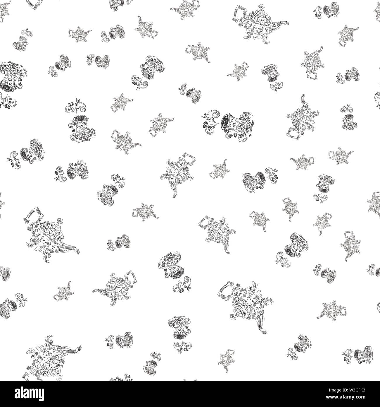 Seamless pattern of teapots and teacups isolated on white background ...