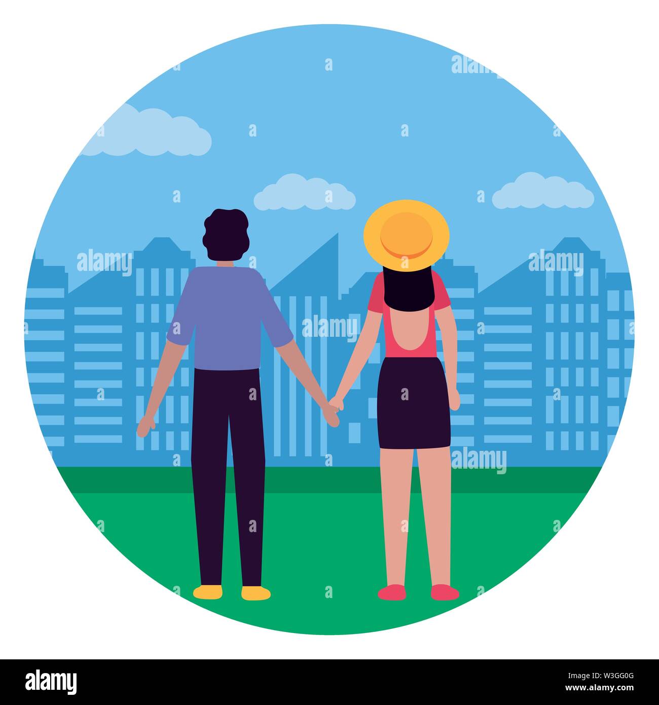 romantic couple in the city park Stock Vector Image & Art - Alamy