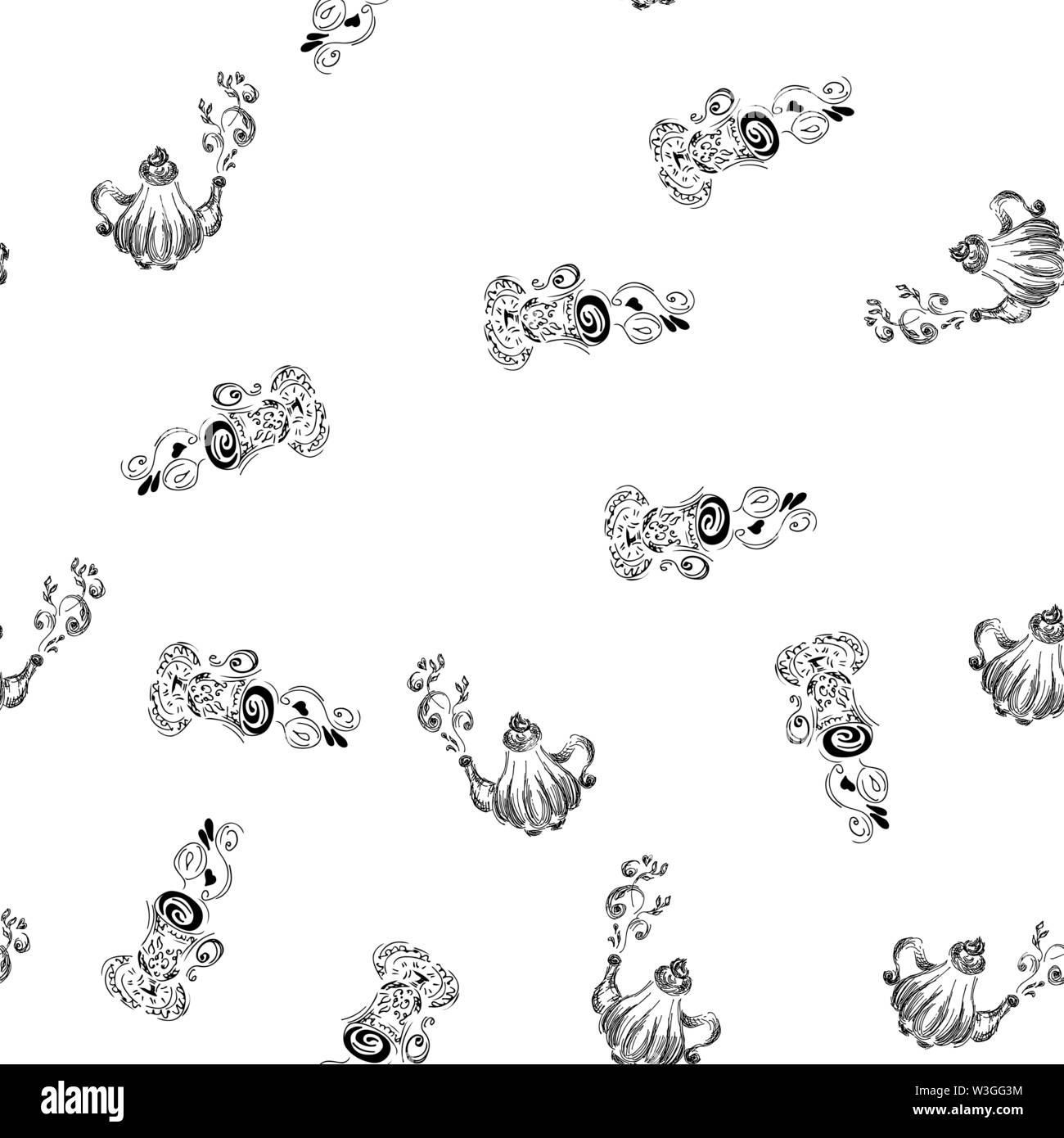 Seamless pattern of teapots and teacups isolated on white background ...