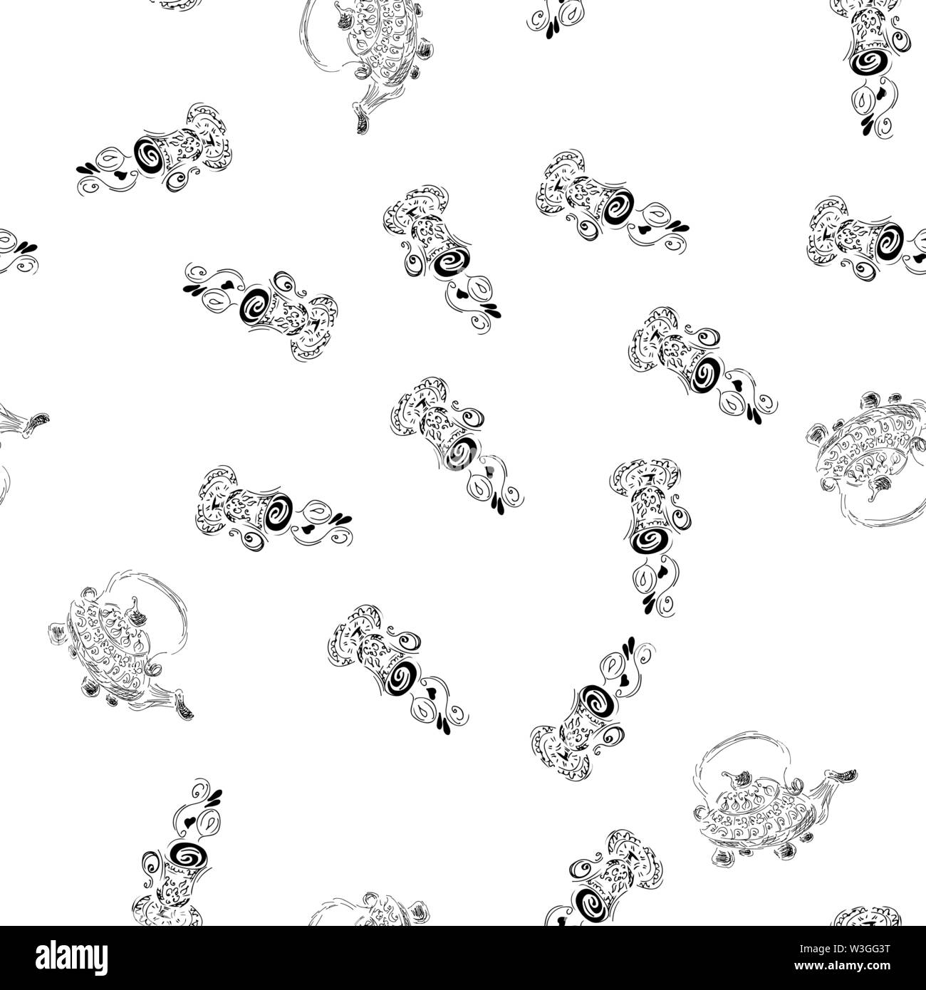 Seamless pattern of teapots and teacups isolated on white background ...