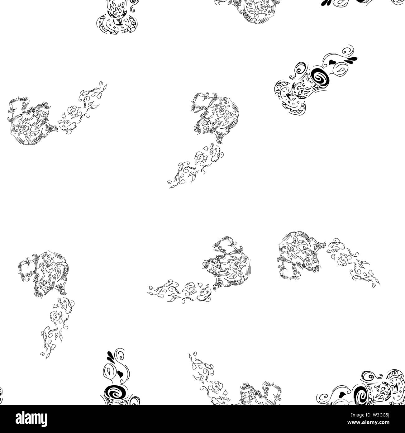 Seamless pattern of teapots and teacups isolated on white background ...