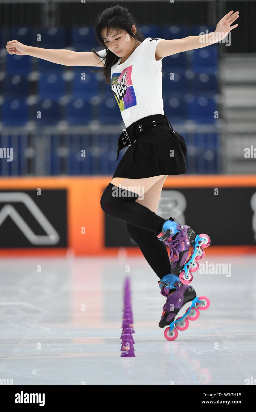 LU WEI-HSUAN from Taipei, performs in Slalom Classic for Junior ladies Inline Freestyle, WORLD ROLLER GAMES 2019, at Palau Sant Jordi, on July 11, 2019 Barcelona, Spain. Credit: Raniero Corbelletti/AFLO/Alamy Live News Stock Photo