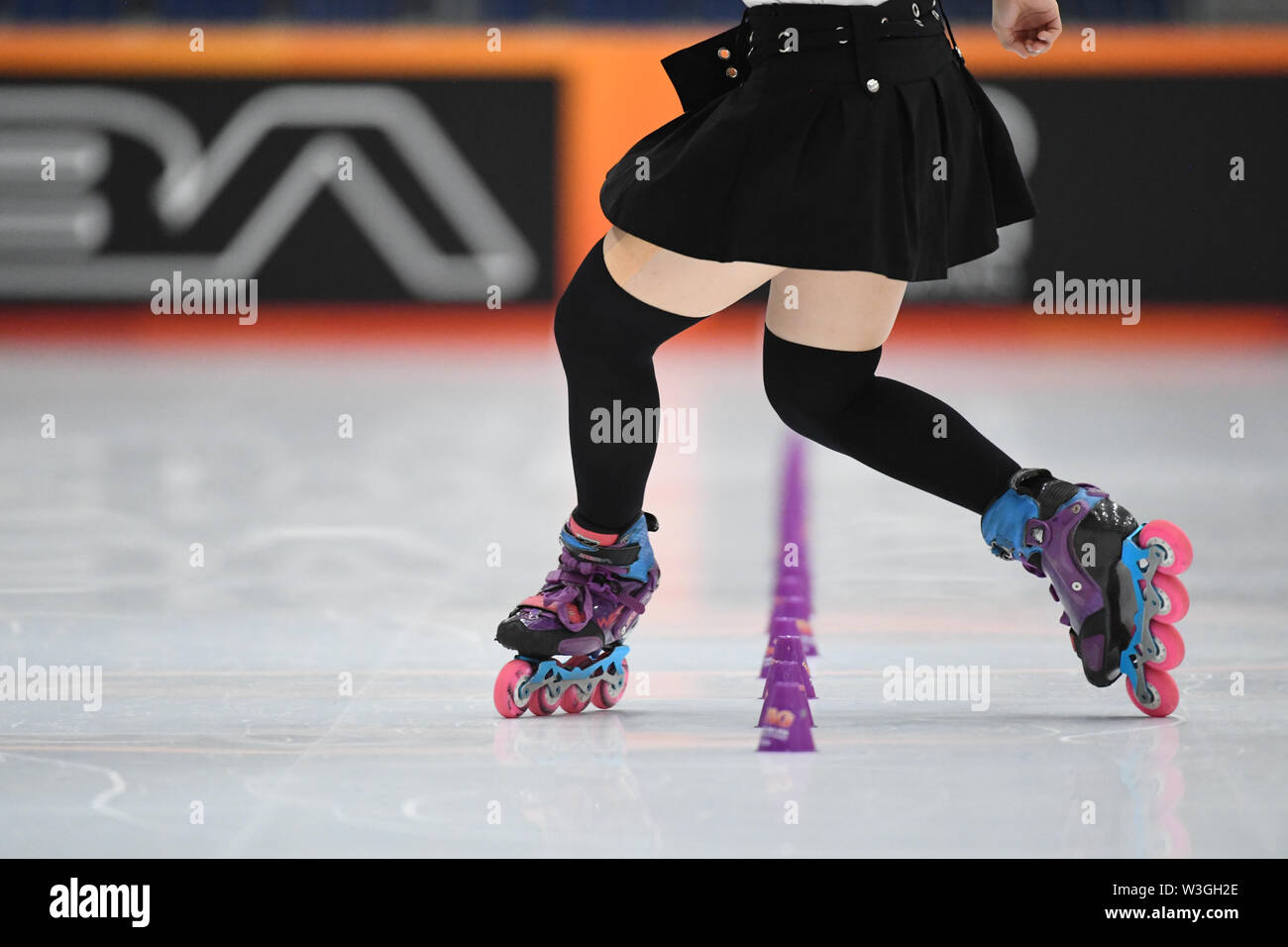 LU WEI-HSUAN from Taipei, performs in Slalom Classic for Junior ladies Inline Freestyle, WORLD ROLLER GAMES 2019, at Palau Sant Jordi, on July 11, 2019 Barcelona, Spain. Credit: Raniero Corbelletti/AFLO/Alamy Live News Stock Photo