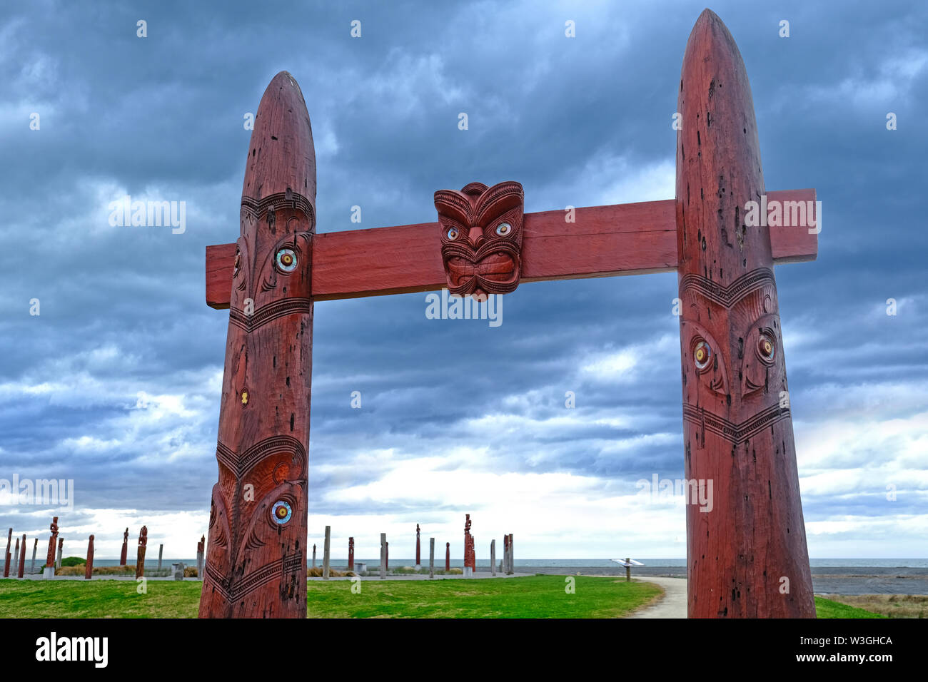 Compass central stone by the Maori in New Zealand Stock Photo