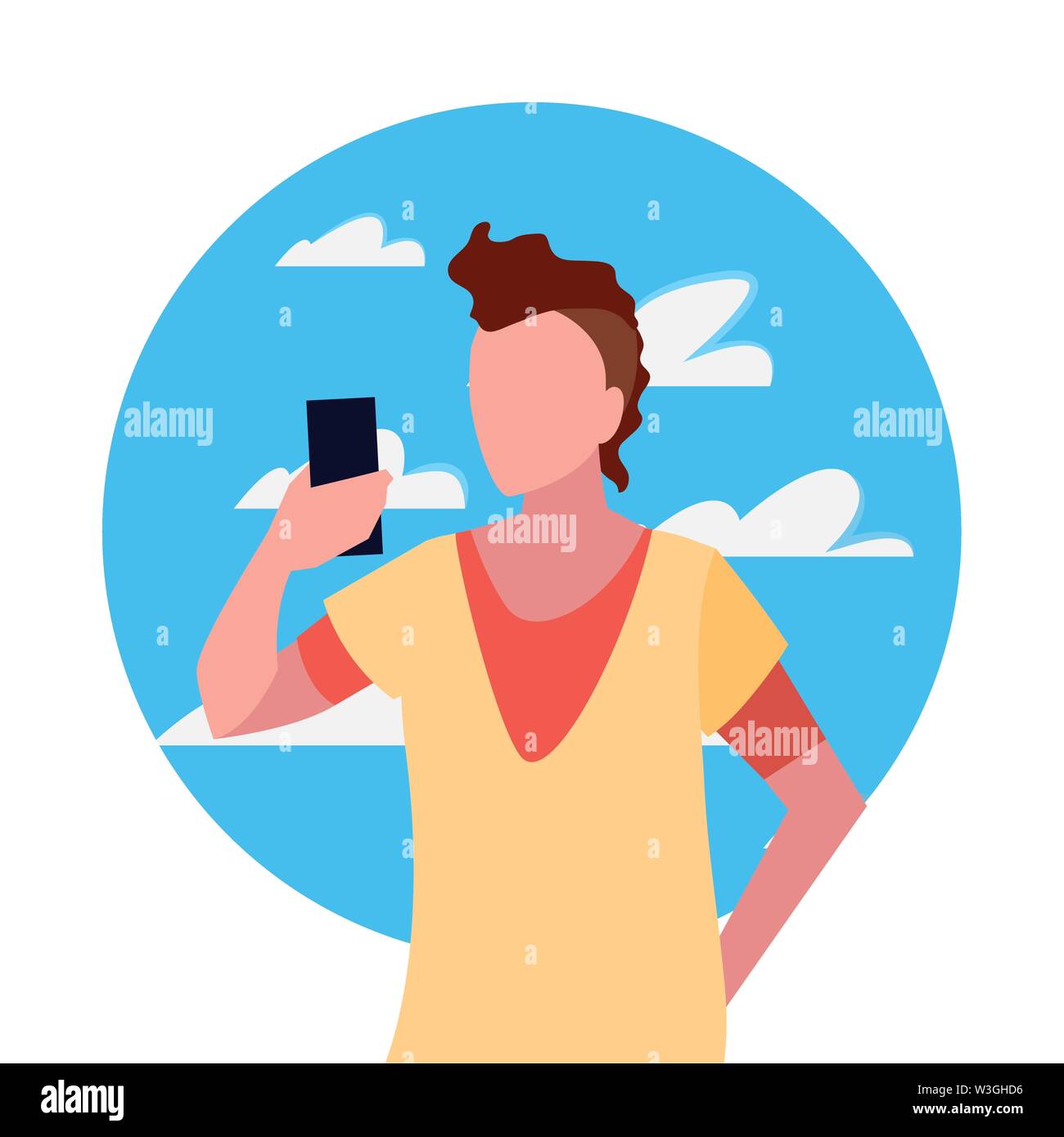 young man using smartphone social media vector illustration Stock ...