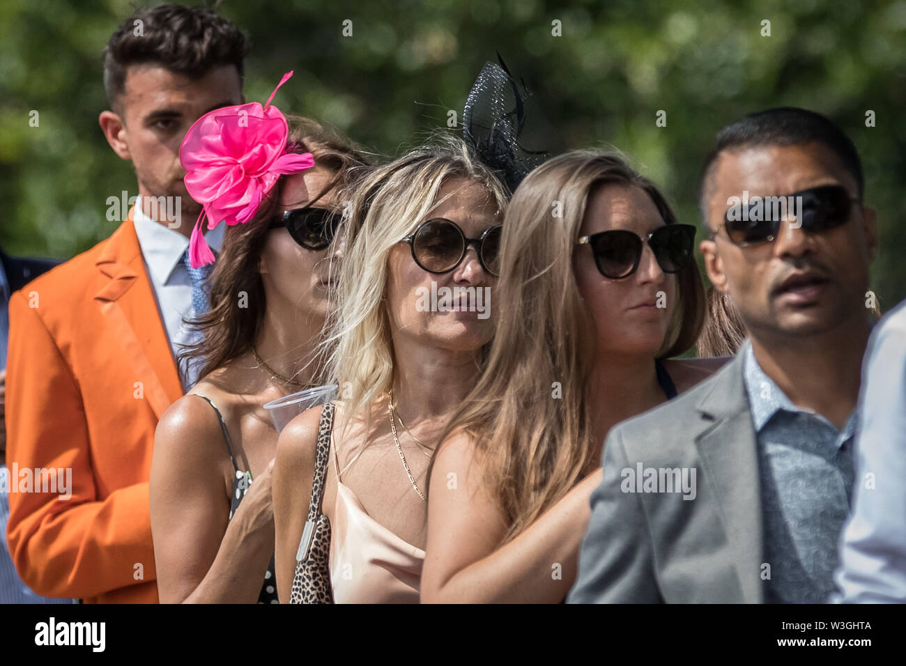 Arriving for Henley Royal Regatta 2019 in Oxfordshire. The five day Henley Royal Regatta is now in its 180th year. The event is one of the highlights of the English social season. UK. Stock Photo