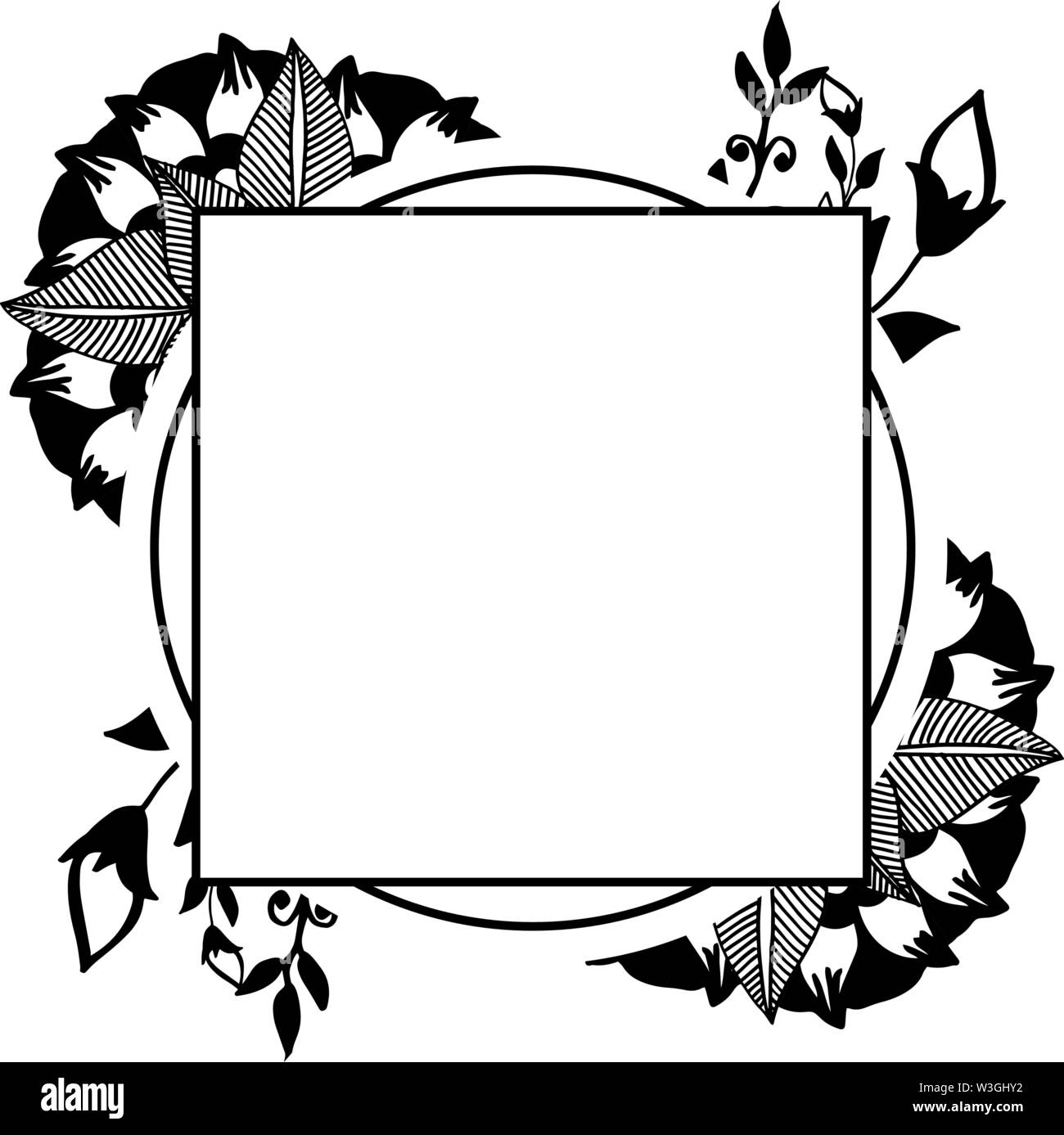 Card for floral frame black and white. Vector illustration Stock Vector ...