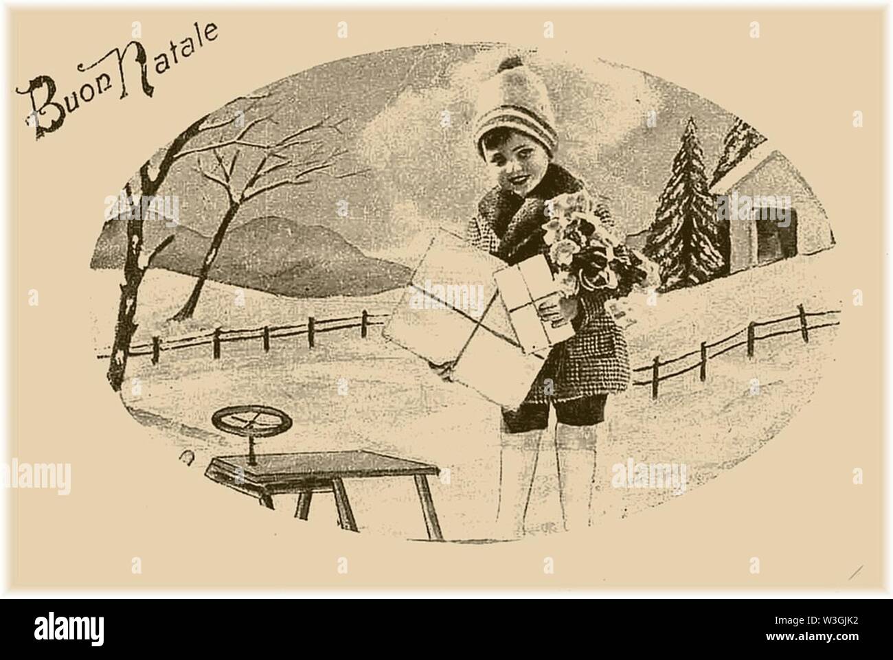 Christmas postcard from Bressanone, Bolzano, Italy, 1931. Stock Photo