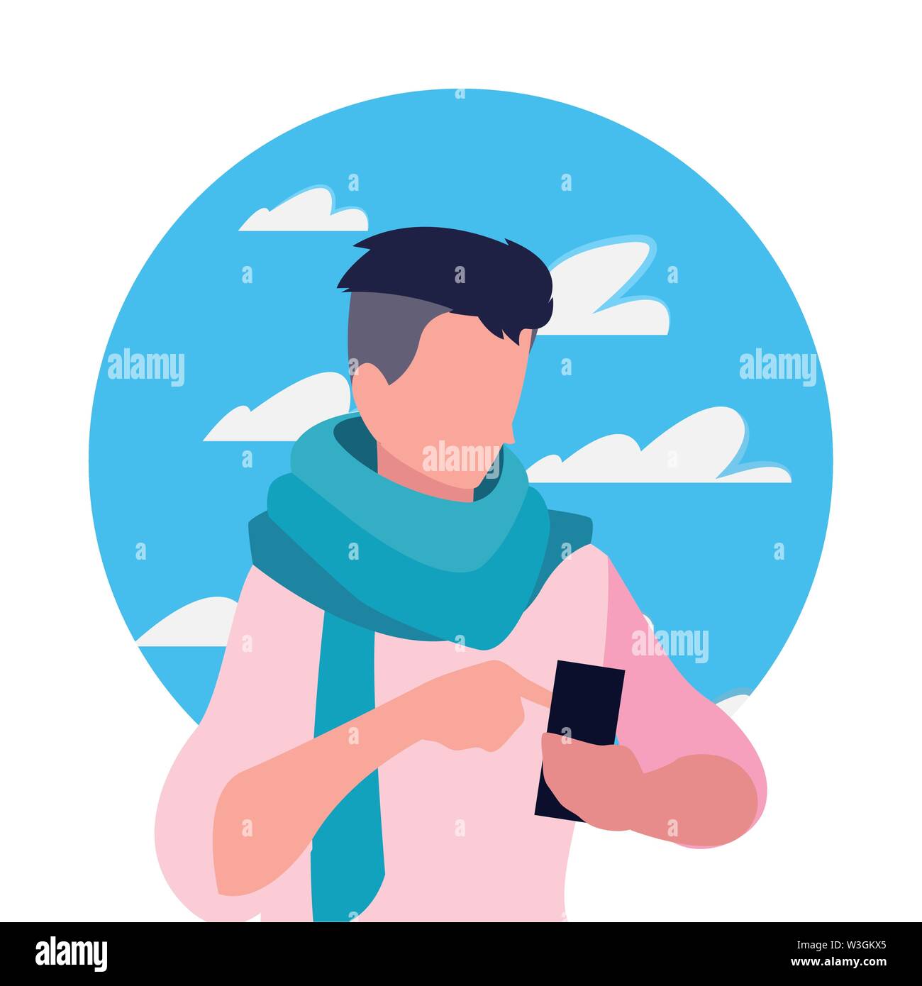 young man using smartphone social media vector illustration Stock ...