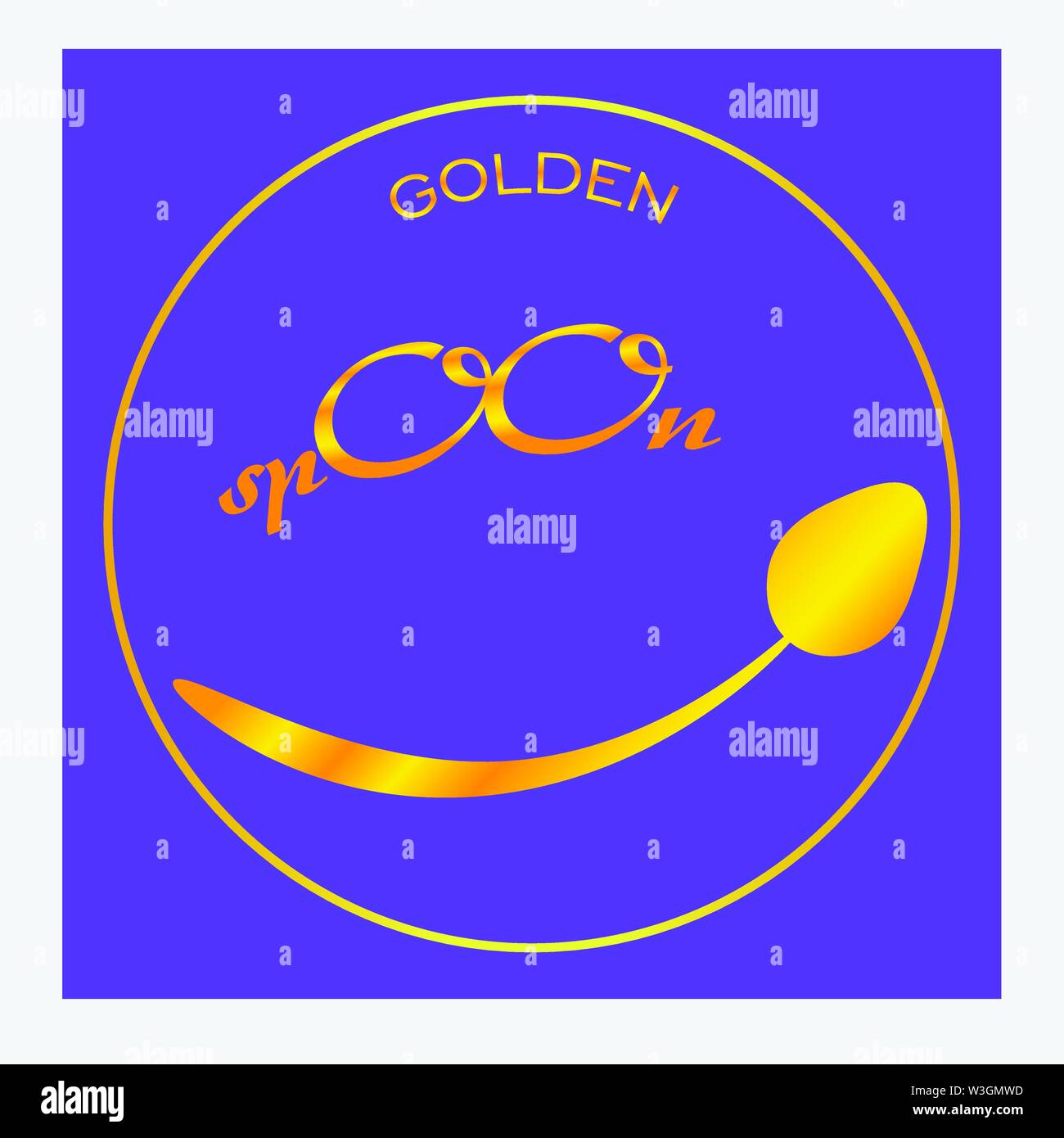 best minimalist logo golden spoon with a smile on the ultraviolet background Stock Vector