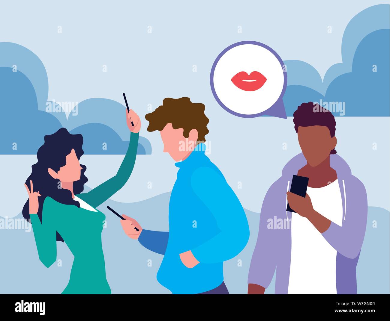 men and woman using smartphone vector illustration Stock Vector Image ...